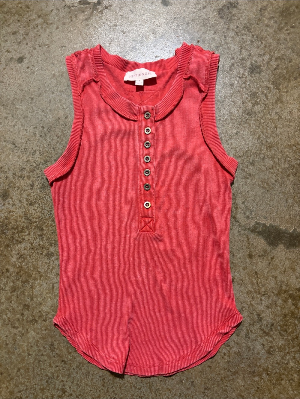 Hippie Rose Coral Ribbed Button Henley Tank